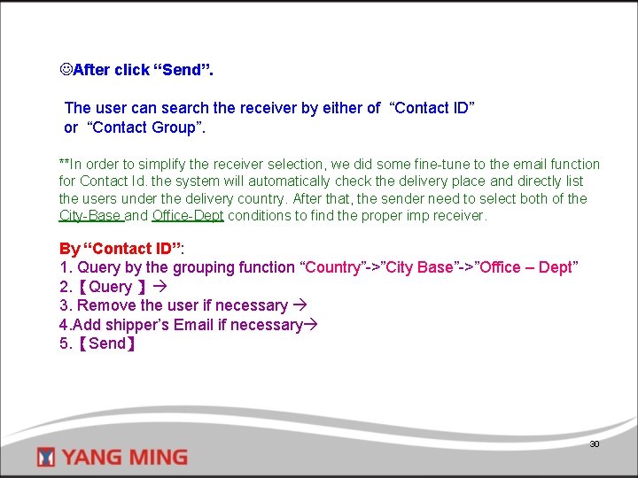  After click “Send”. The user can search the receiver by either of “Contact