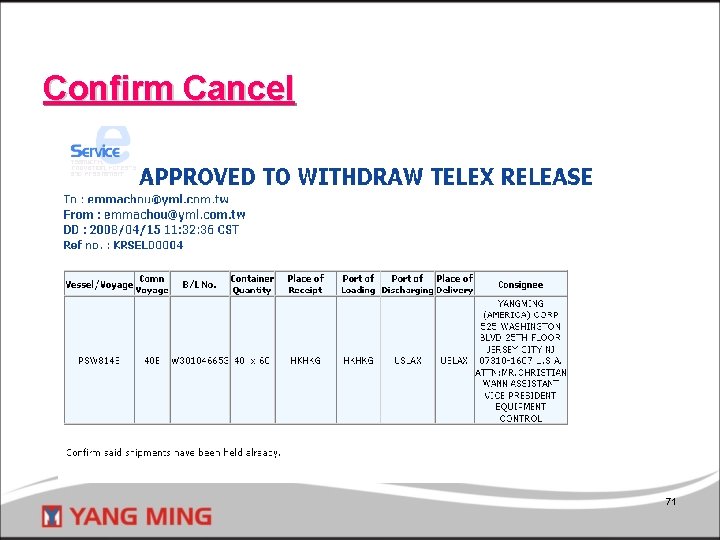 Confirm Cancel 71 