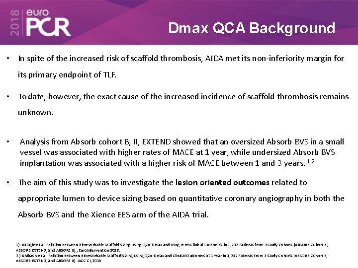 Dmax QCA Background • In spite of the increased risk of scaffold thrombosis, AIDA