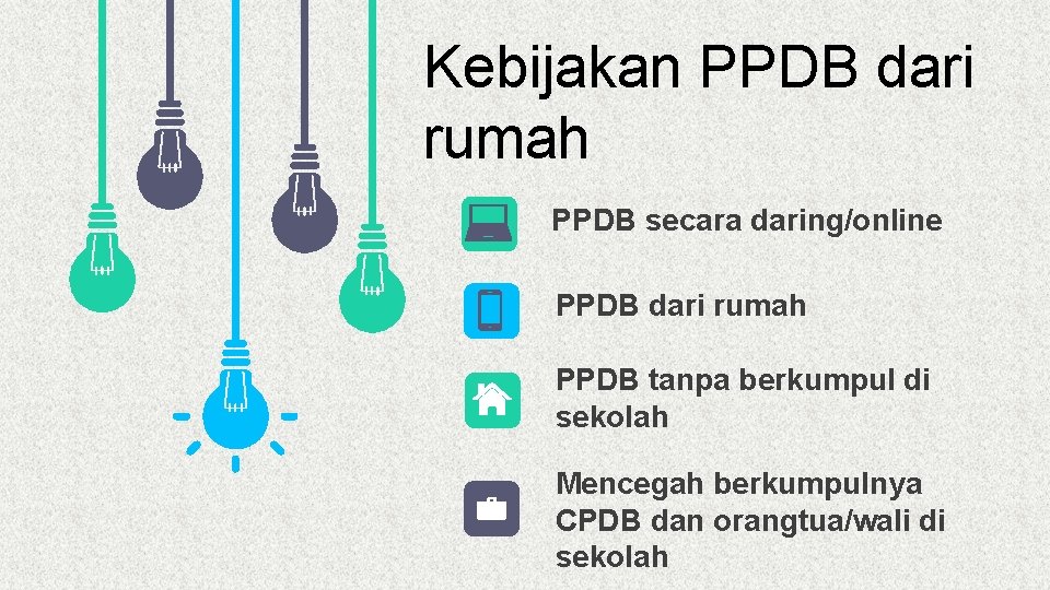 Kebijakan PPDB dari rumah PPDB secara daring/online PPDB dari rumah PPDB tanpa berkumpul di