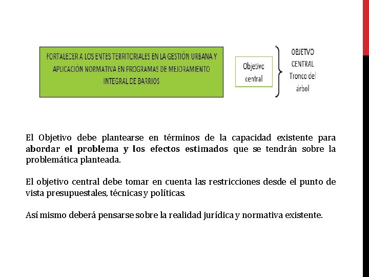 El Objetivo debe plantearse en términos de la capacidad existente para abordar el problema
