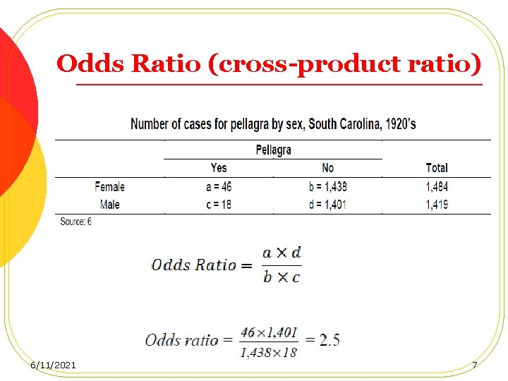 Odds Ratio (cross-product ratio) 6/11/2021 7 