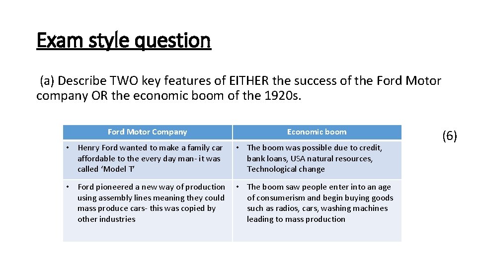 Exam style question (a) Describe TWO key features of EITHER the success of the