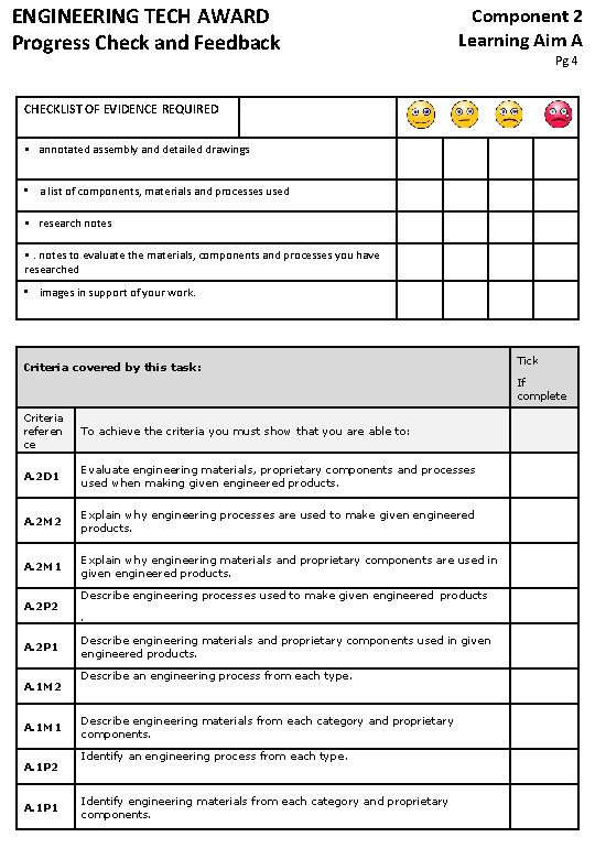 ENGINEERING TECH AWARD Progress Check and Feedback Component 2 Learning Aim A Pg 4