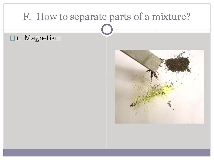 F. How to separate parts of a mixture? � 1. Magnetism 