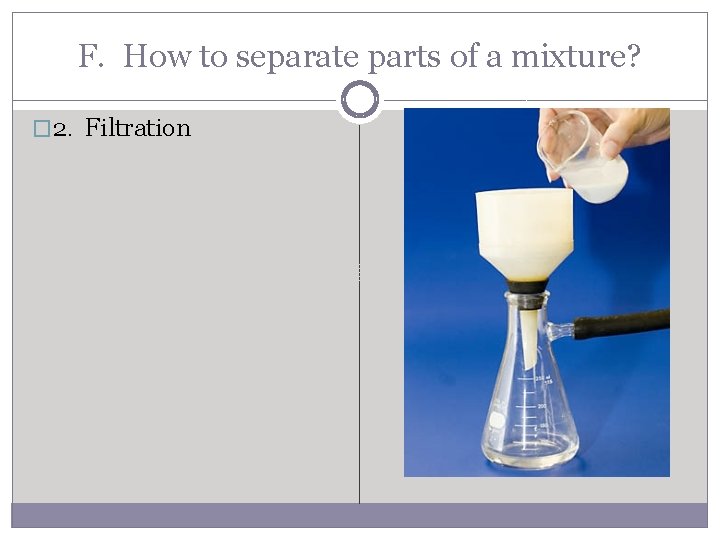 F. How to separate parts of a mixture? � 2. Filtration 