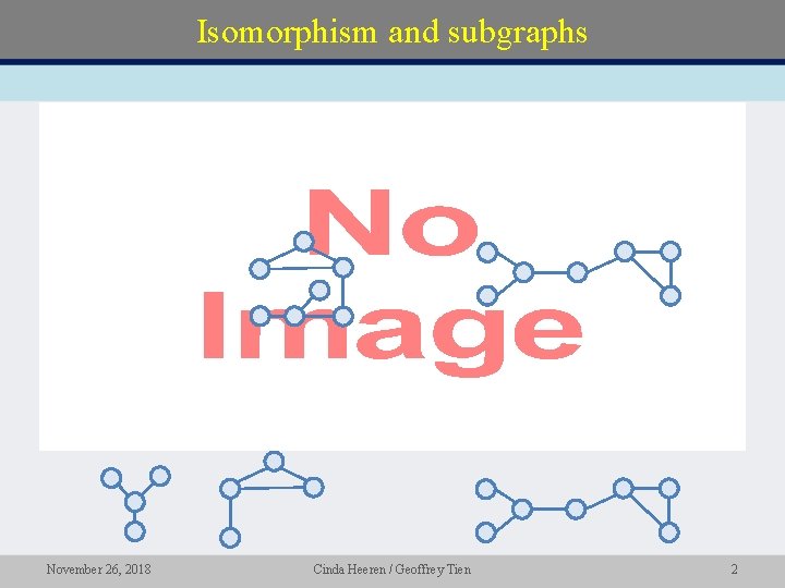 Isomorphism and subgraphs • November 26, 2018 Cinda Heeren / Geoffrey Tien 2 