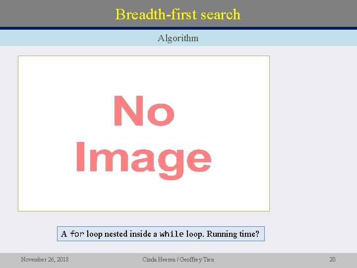 Breadth-first search Algorithm A for loop nested inside a while loop. Running time? November
