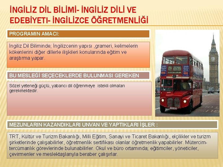 İNGİLİZ DİL BİLİMİ- İNGİLİZ DİLİ VE EDEBİYETI- İNGİLİZCE ÖĞRETMENLİĞİ PROGRAMIN AMACI: İngiliz Dil Biliminde;