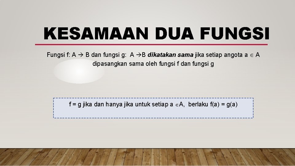 KESAMAAN DUA FUNGSI Fungsi f: A B dan fungsi g: A B dikatakan sama