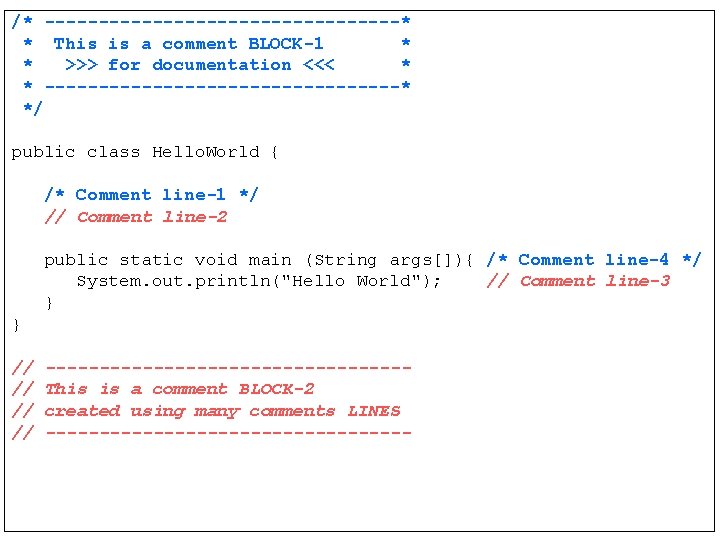 /* -----------------* * This is a comment BLOCK-1 * * >>> for documentation <<<