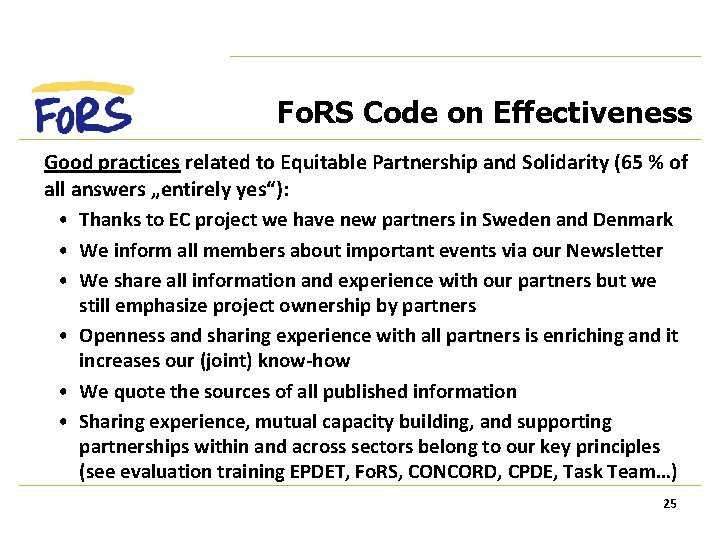 Fo. RS Code on Effectiveness Good practices related to Equitable Partnership and Solidarity (65
