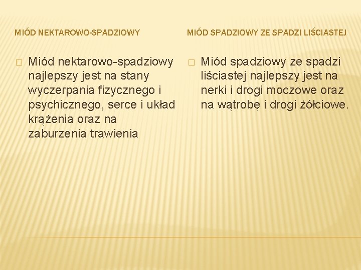 MIÓD NEKTAROWO-SPADZIOWY � Miód nektarowo-spadziowy najlepszy jest na stany wyczerpania fizycznego i psychicznego, serce