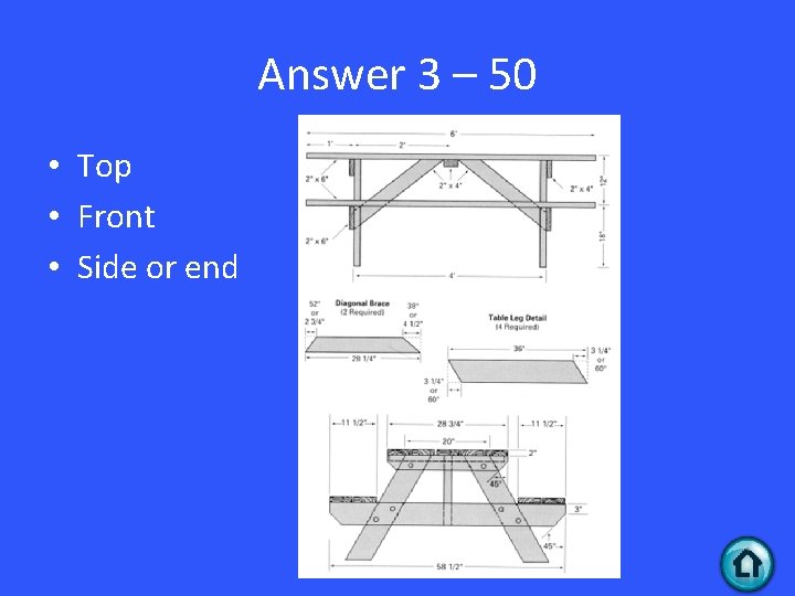 Answer 3 – 50 • Top • Front • Side or end 