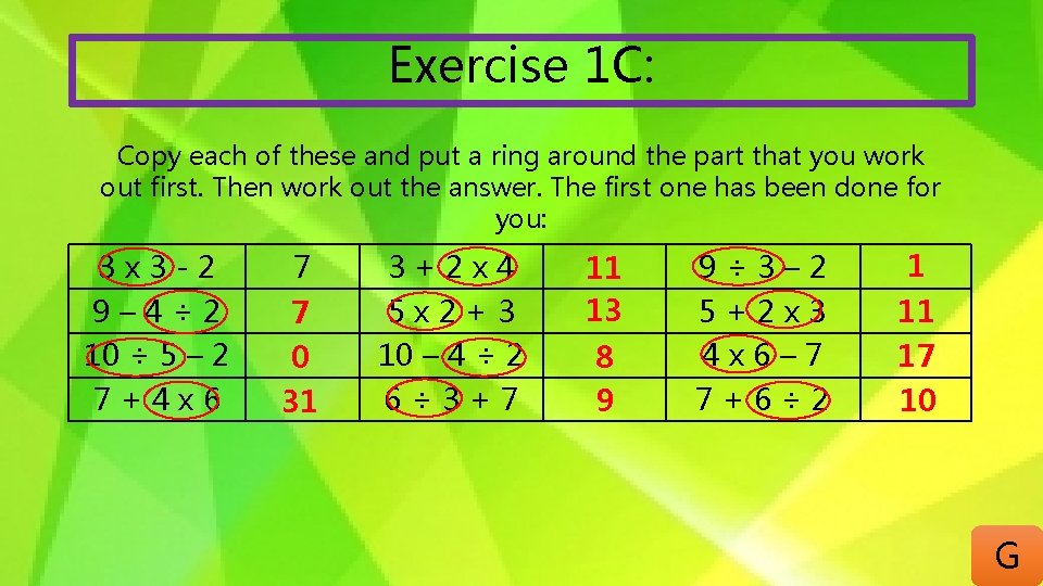 Exercise 1 C: Copy each of these and put a ring around the part