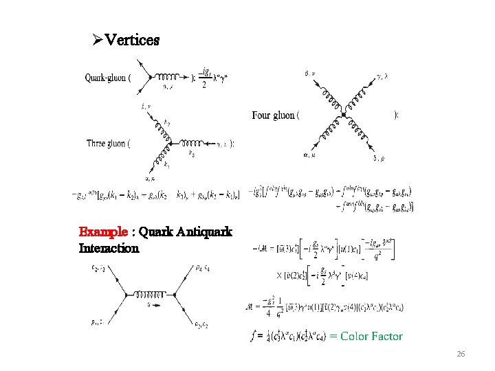 ØVertices Example : Quark Antiquark Interaction = Color Factor 26 