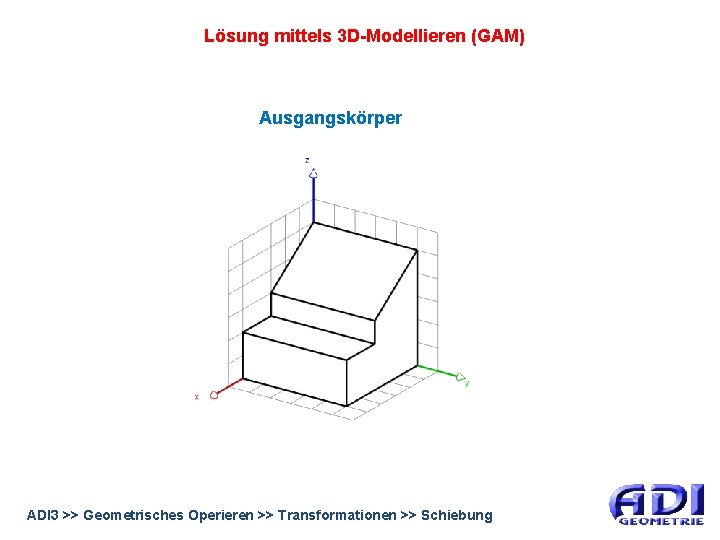Lösung mittels 3 D-Modellieren (GAM) Ausgangskörper ADI 3 >> Geometrisches Operieren >> Transformationen >>
