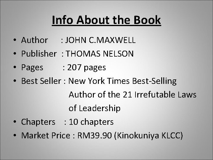 Info About the Book Author : JOHN C. MAXWELL Publisher : THOMAS NELSON Pages