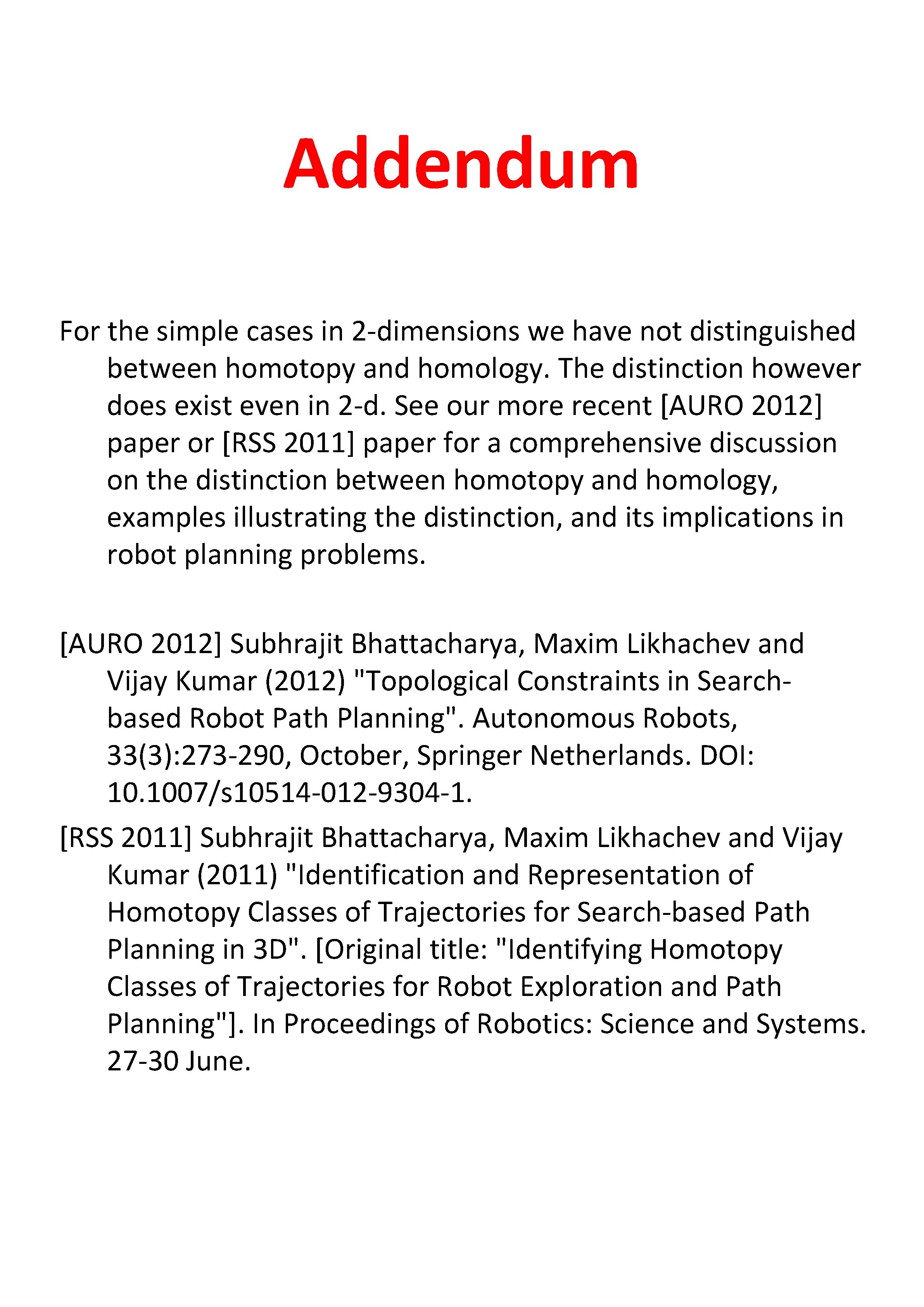Addendum For the simple cases in 2 -dimensions we have not distinguished between homotopy Addendum For the simple cases in 2 -dimensions we have not distinguished between homotopy