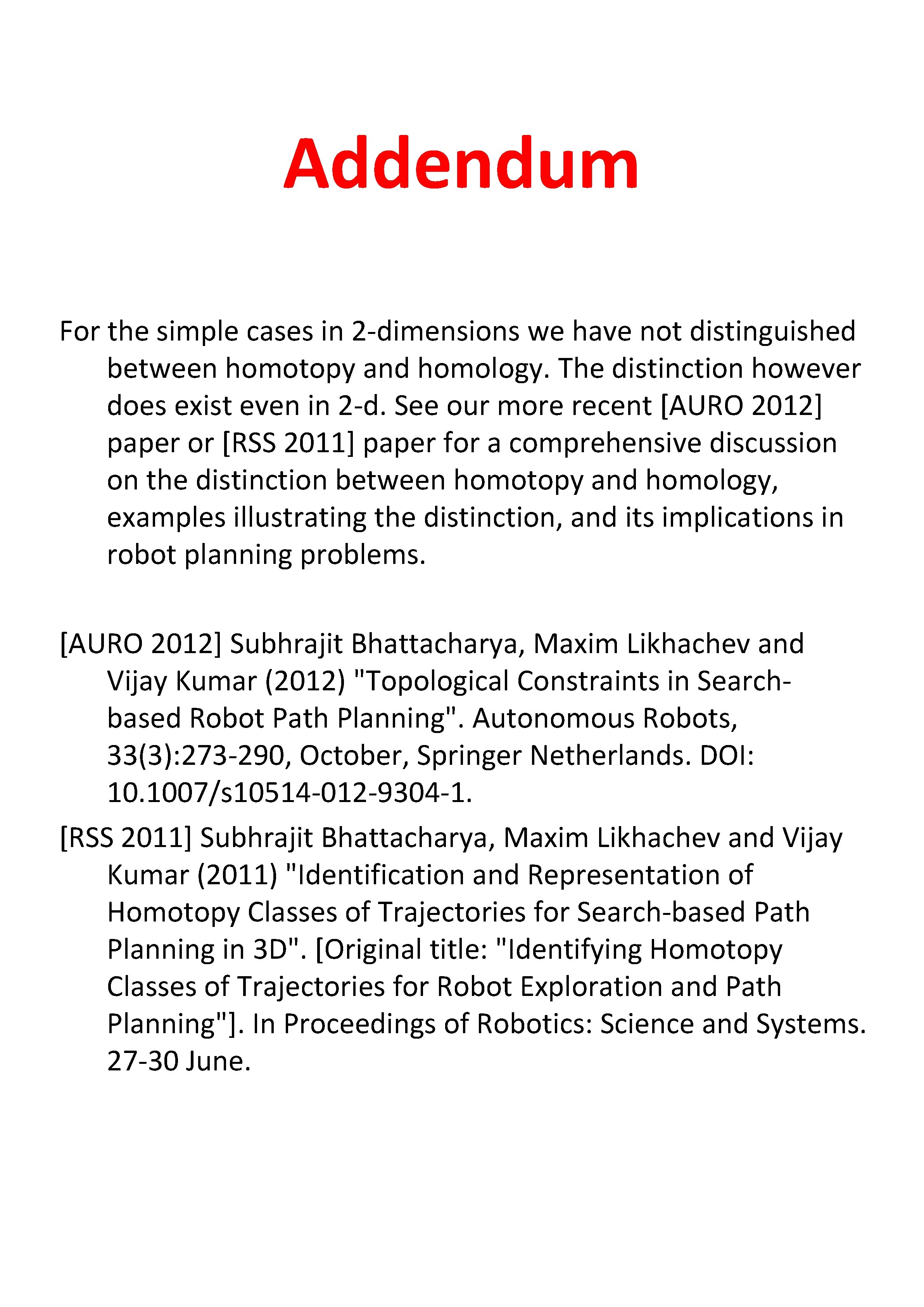 Addendum For the simple cases in 2 -dimensions we have not distinguished between homotopy