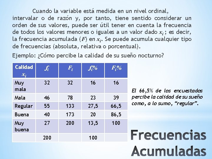 Cuando la variable está medida en un nivel ordinal, intervalar o de razón y,