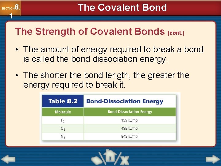 8. SECTION 1 The Covalent Bond The Strength of Covalent Bonds (cont. ) •