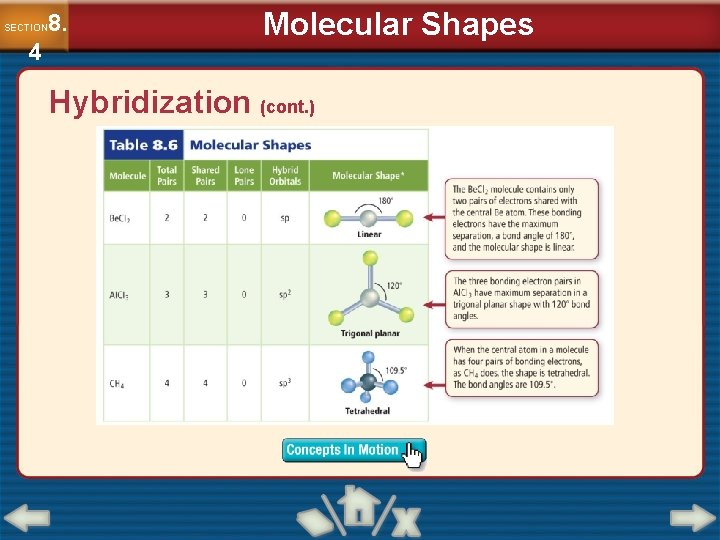 8. SECTION 4 Molecular Shapes Hybridization (cont. ) 