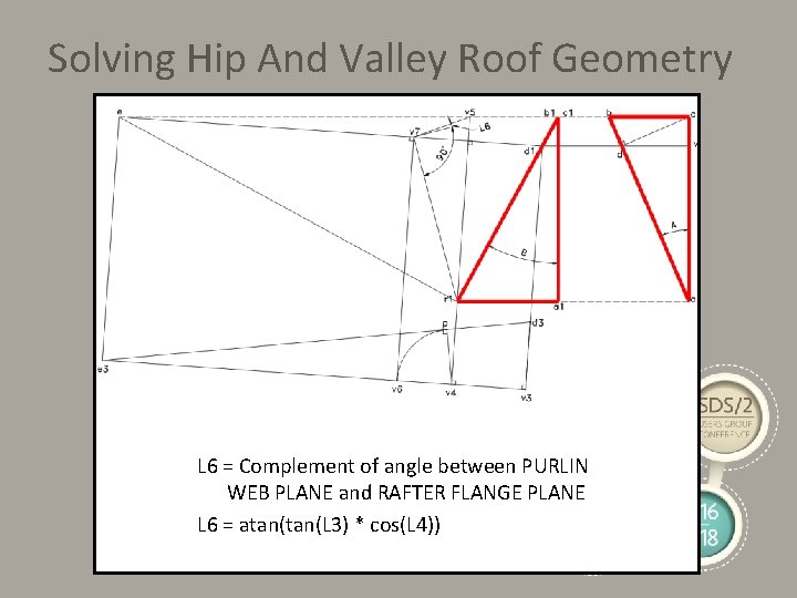 Solving Hip And Valley Roof Geometry L 6 = Complement of angle between PURLIN