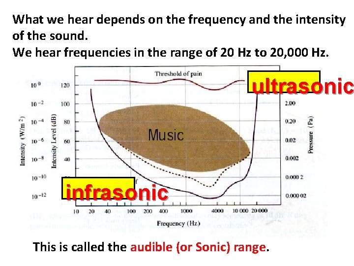 What we hear depends on the frequency and the intensity of the sound. We