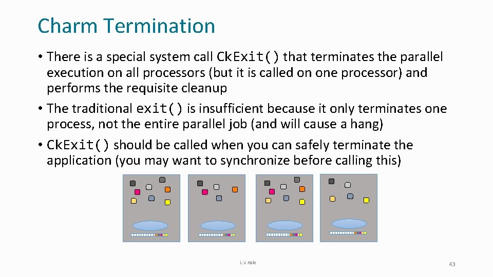 Charm Termination • There is a special system call Ck. Exit() that terminates the