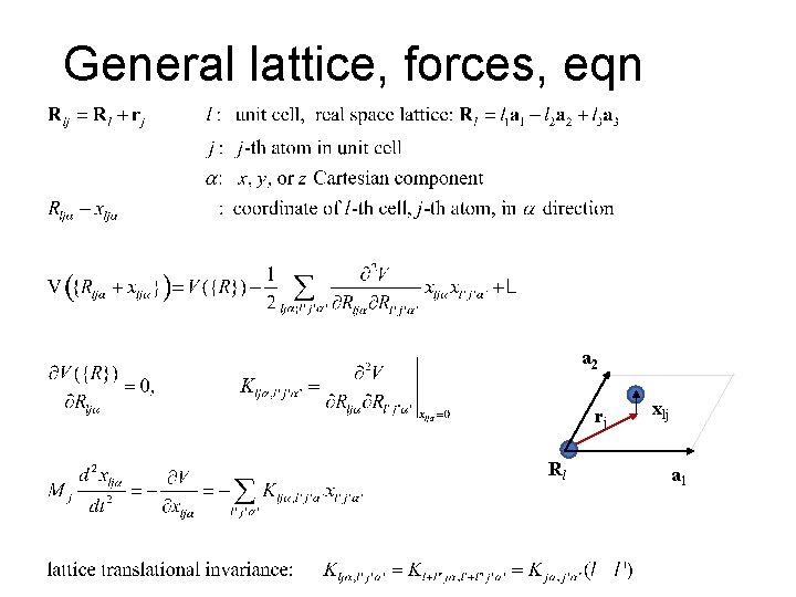 General lattice, forces, eqn a 2 rj Rl xlj a 1 