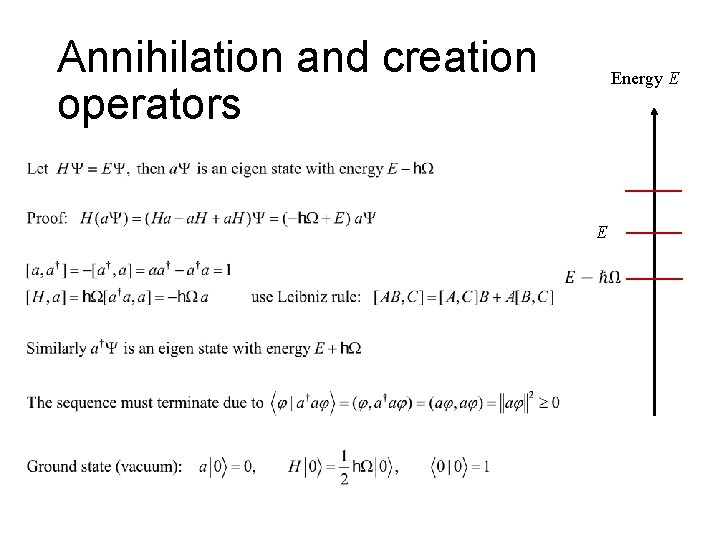 Annihilation and creation operators Energy E E 