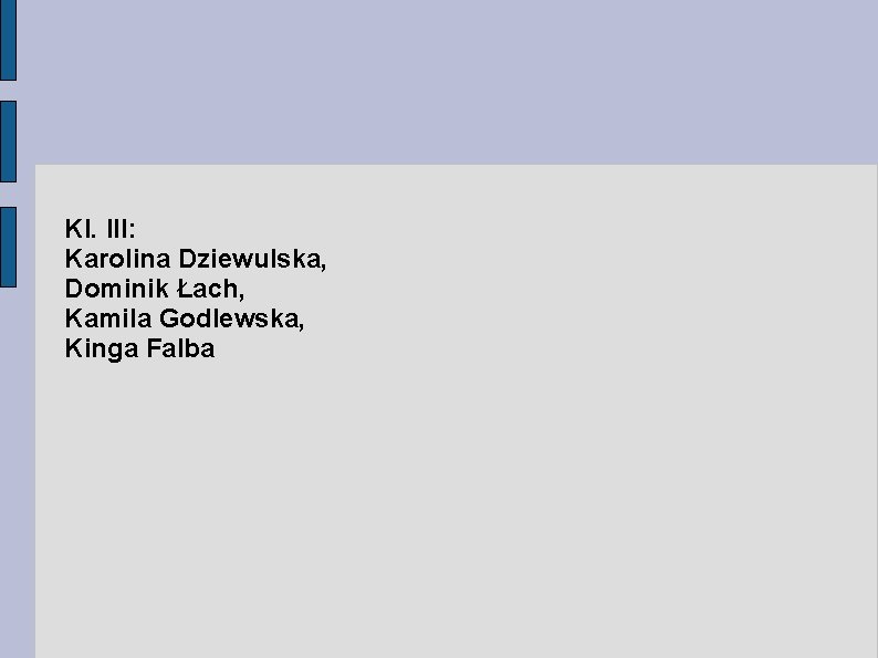 Kl. III: Karolina Dziewulska, Dominik Łach, Kamila Godlewska, Kinga Falba 