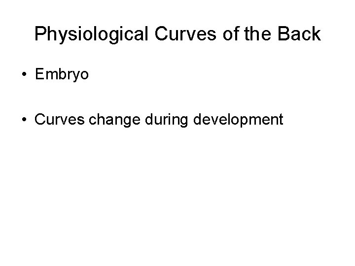 Physiological Curves of the Back • Embryo • Curves change during development 