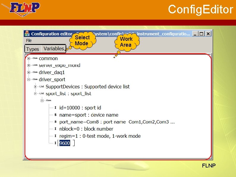 Config. Editor Select Mode Work Area FLNP 