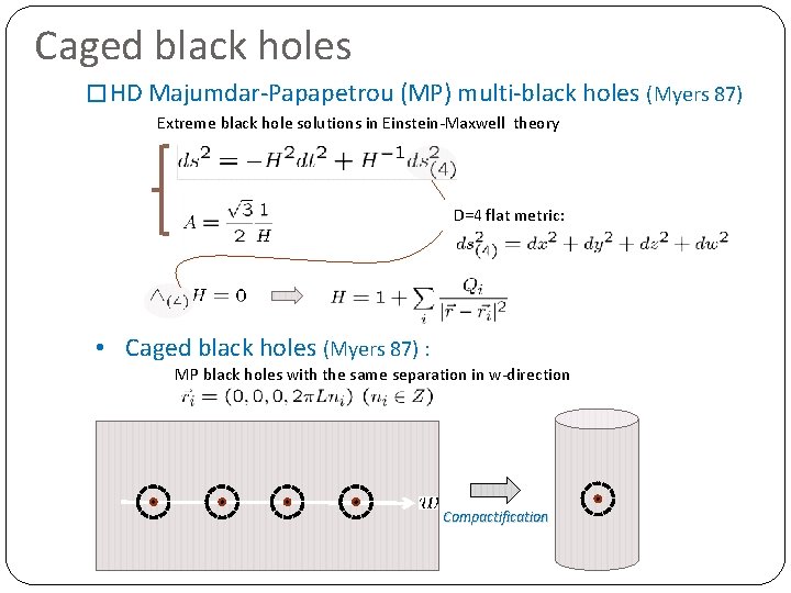 Caged black holes � HD Majumdar-Papapetrou (MP) multi-black holes (Myers 87) Extreme black hole