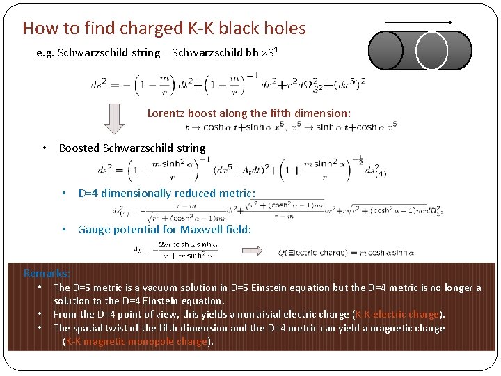 How to find charged K-K black holes e. g. Schwarzschild string = Schwarzschild bh