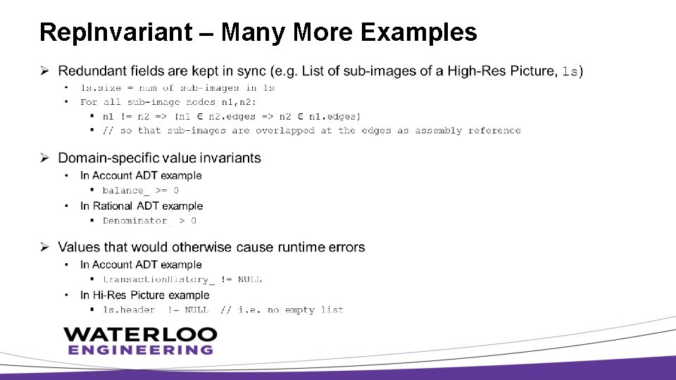 Rep. Invariant – Many More Examples Ø 