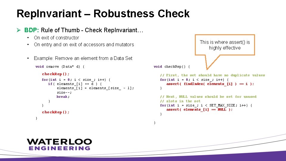 Rep. Invariant – Robustness Check Ø BDP: Rule of Thumb - Check Rep. Invariant…
