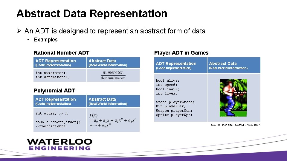 Abstract Data Representation Ø An ADT is designed to represent an abstract form of