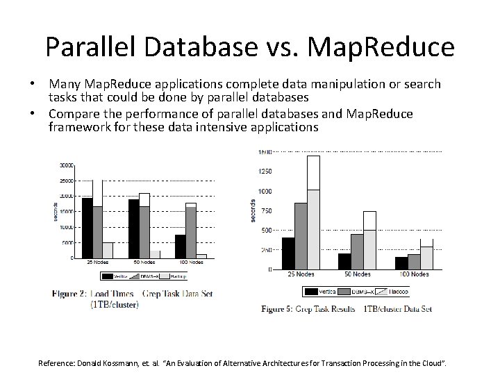 Parallel Database vs. Map. Reduce • Many Map. Reduce applications complete data manipulation or