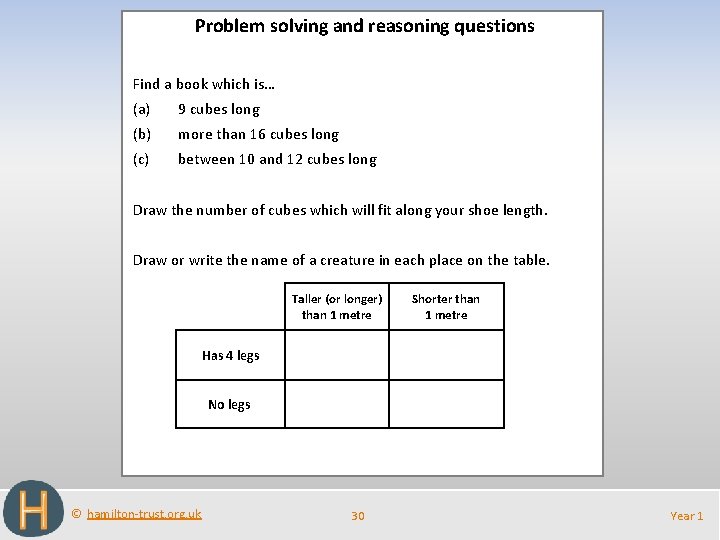 Problem solving and reasoning questions Find a book which is… (a) 9 cubes long