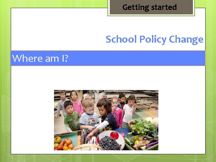 Getting started School Policy Change Where am I? 