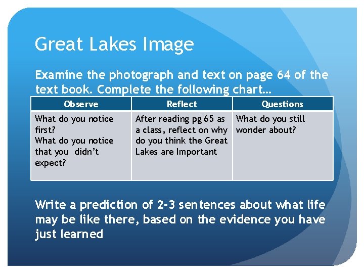 Great Lakes Image Examine the photograph and text on page 64 of the text