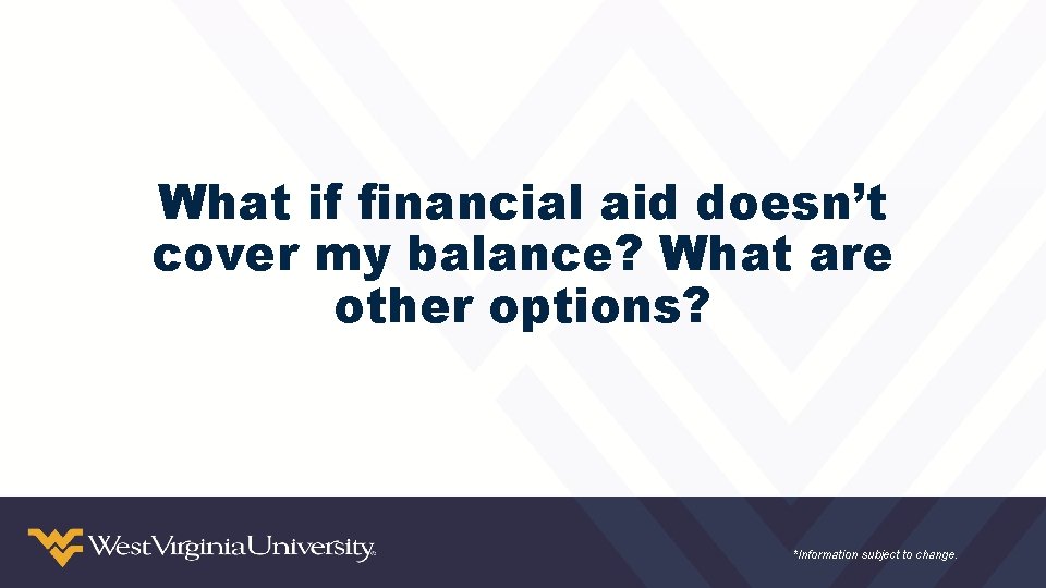 What if financial aid doesn’t cover my balance? What are other options? *Information subject