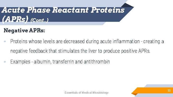 Acute Phase Reactant Proteins (APRs) (Cont. . ) Negative APRs: ▰ Proteins whose levels
