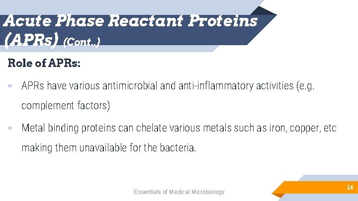 Acute Phase Reactant Proteins (APRs) (Cont. . ) Role of APRs: ▰ APRs have