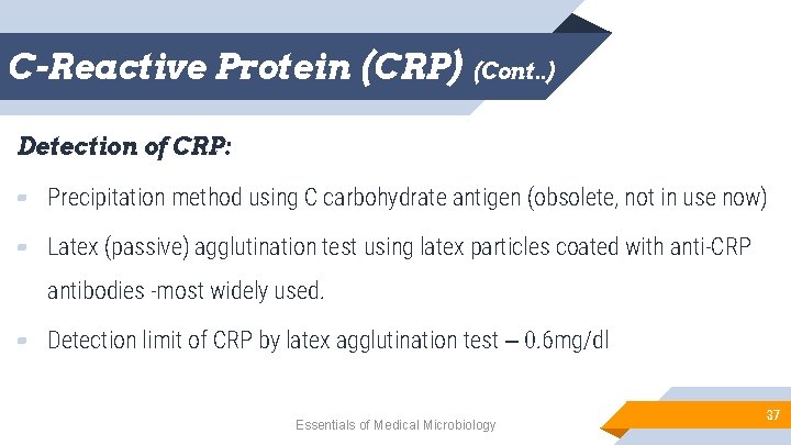 C-Reactive Protein (CRP) (Cont. . ) Detection of CRP: ▰ Precipitation method using C