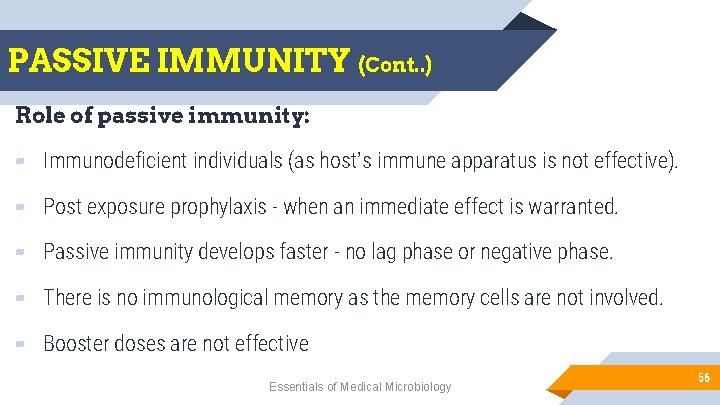 PASSIVE IMMUNITY (Cont. . ) Role of passive immunity: ▰ Immunodeficient individuals (as host’s