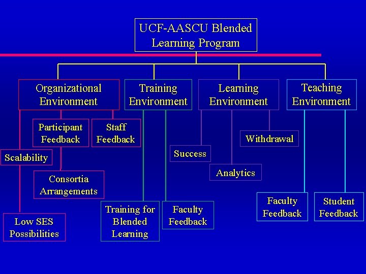 UCF-AASCU Blended Learning Program Organizational Environment Participant Feedback Training Environment Staff Feedback Teaching Environment